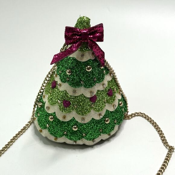 Betsey Johnson Kitsch Christmas Tree Crossbody Purse Handbag Green RARE Spruce - Picture 13 of 16